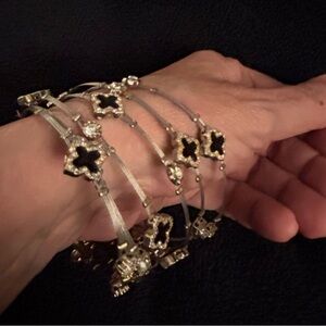 Black Clover Cable Wire Cuff Bracelet Set of 6